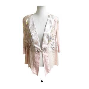 Vintage Violet Kay One Button Kimono Pink Floral Lace Silk Blend Size 1X Ethnic